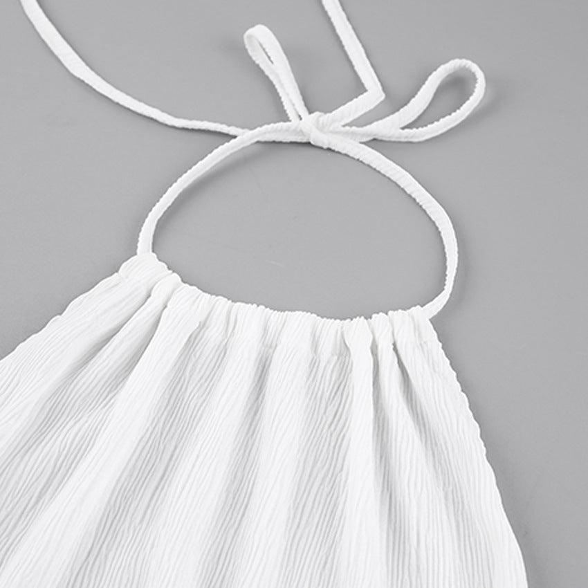 Halter Neck Sleeveless Chiffon Sling White Dress Women