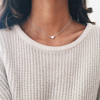 Simple Fashion Gold Color Double-sided Love Pendant Necklaces Clavicle Chains Necklace Women Jewelry Valentines Day Gift