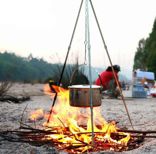 Compatible with Apple, Camping outdoor campfire tripod hanging pot picnic fire bracket aluminum alloy tripod camping supplies