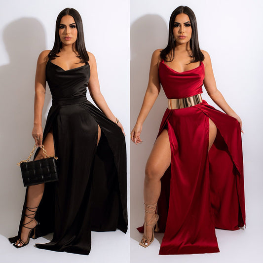 Sexy Sling Halter Swing Neck Slit Dress