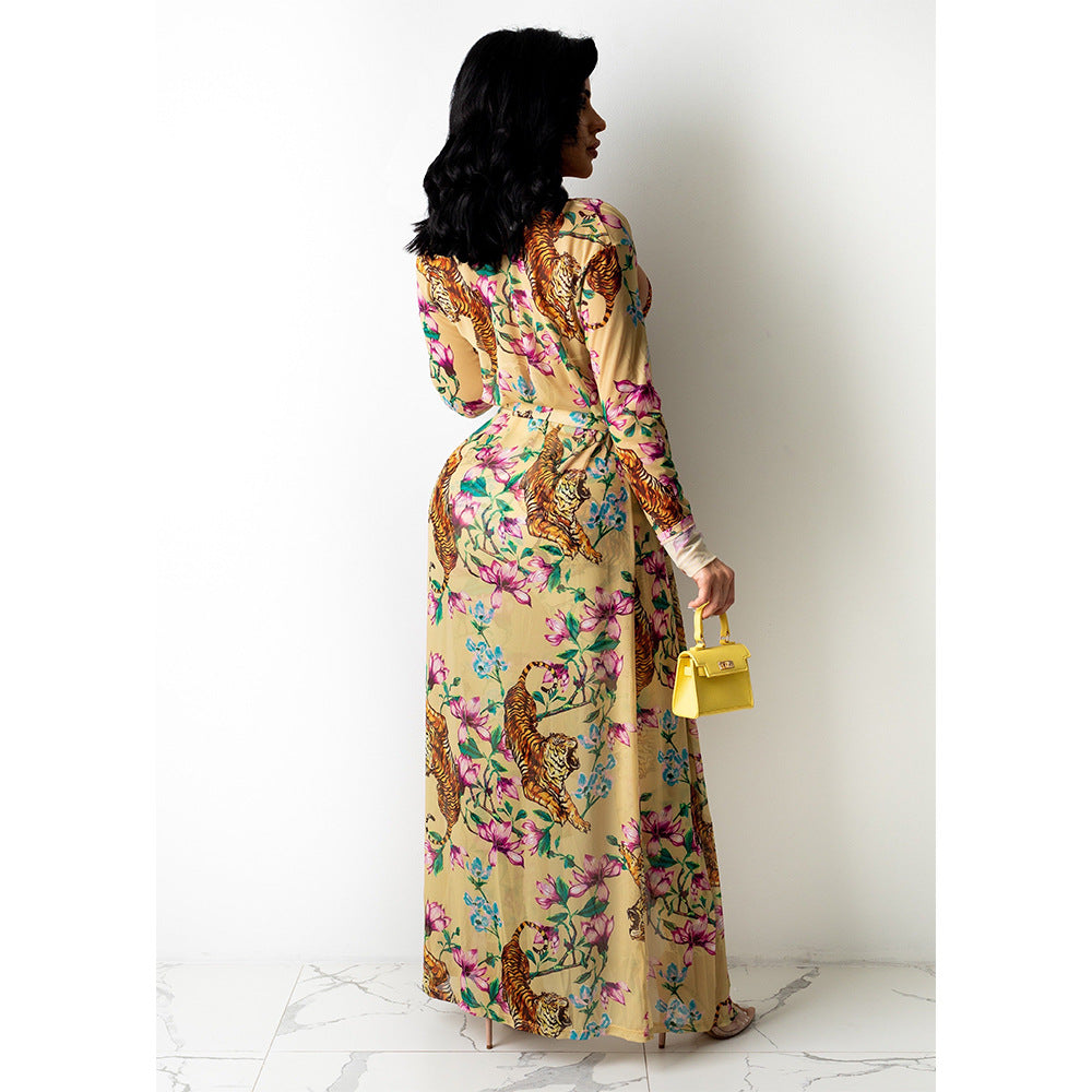 Sexy Women Three-Piece Mesh See-Through Shawl Long Coat