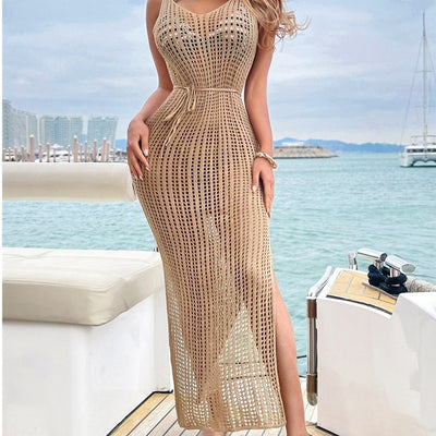 New Beach Casual Solid Color Knitted Camisole Dress Women