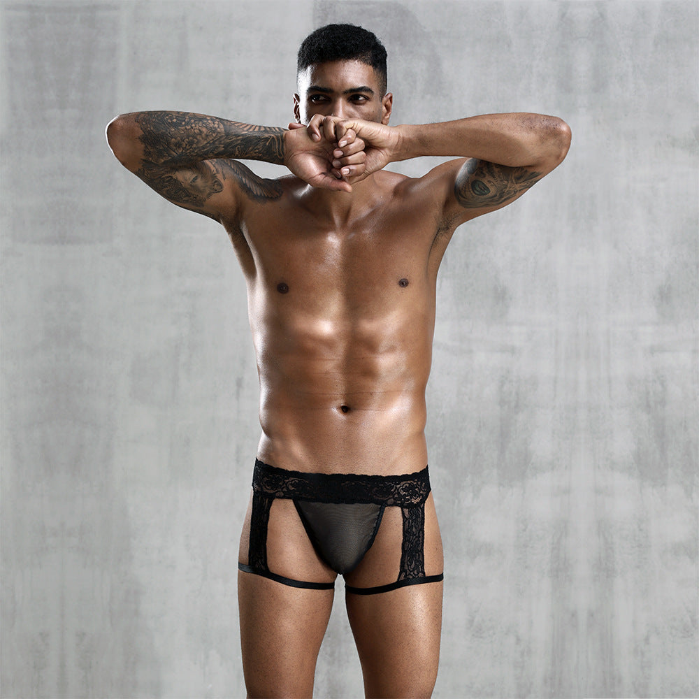 Men's See-through Sexy Underwear Lace Trim Shorts