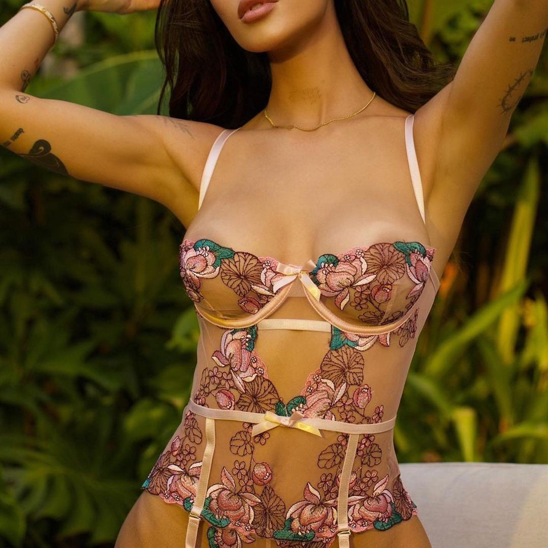 Embroidered Halter Hollow Sling Sexy One-piece