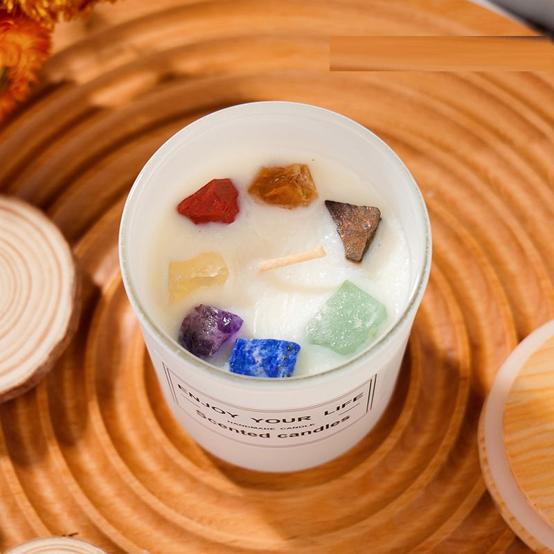 Natural Crystal Stone Aromatherapy Candle Soy Wax Smokeless Candles Gift Box Christmas Hand Gift