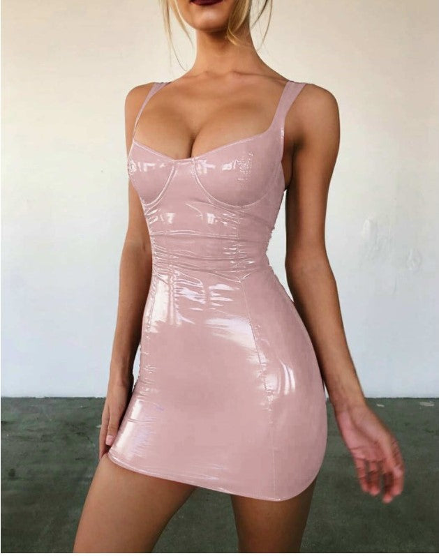 Sexy Glossy Wrapped Chest Sling Waist Dress