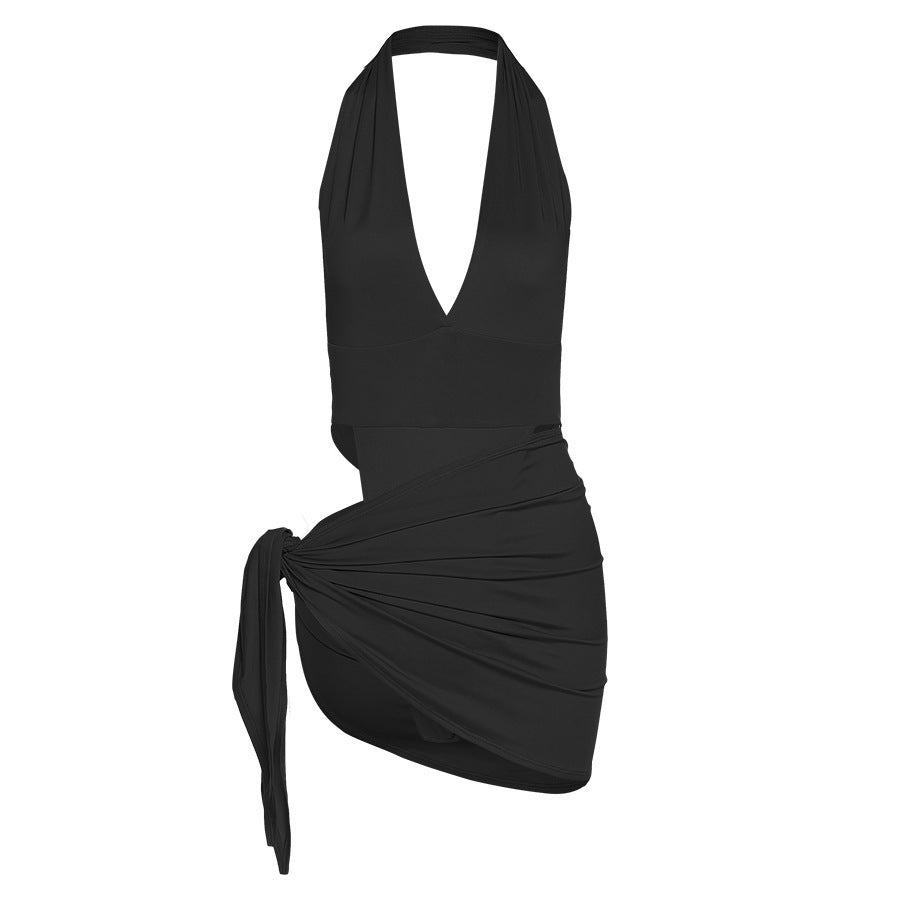 Summer New Women's Sexy V-neck Halter Dress